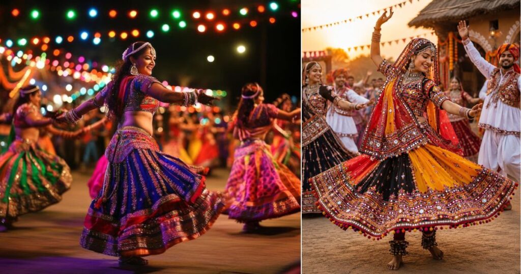 सनातन धर्म और स्त्री स्वतंत्रता को दर्शाती हुई पारम्परिक वेशभूषा में उत्सव मनाती नारी की तस्वीर